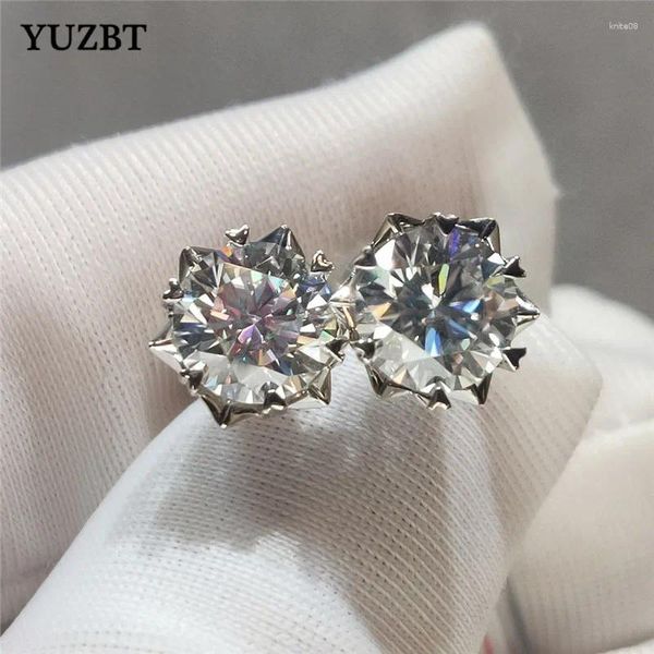 Gestüt Ohrringe Yuzbt Women 925 Silber Total 2 ct Brilliant Schnitt Edelstein Schneeflocke Diamond Test nach Farben Moissanite