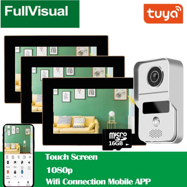 Intercom Fullvisual Tuya Akıllı Video Ev Wifi Video Kapısı Telefon Kablosuz 140 ° geniş açılı kapı zili kamera dokunmatik ekran