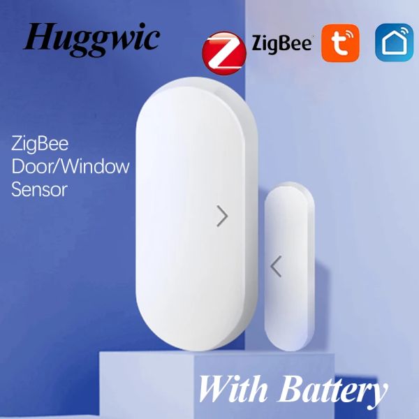 Rilevatore Huggwic Tuya Zigbee Sensore della finestra della porta Smart Home Security Protection Alarroming Wireless Apertura Rilevatore del sensore di apertura wireless