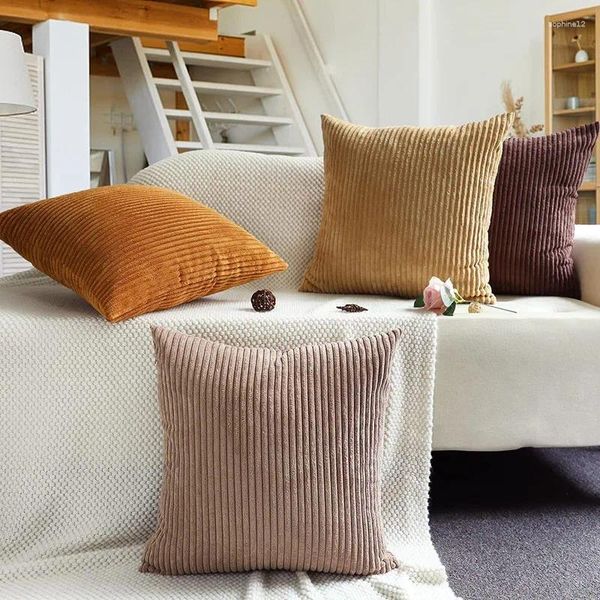 Travesseiro de cor sólida cor milho grande veludo listrado Casa decorativa capa de arremesso macia para sofá -cama JAF010