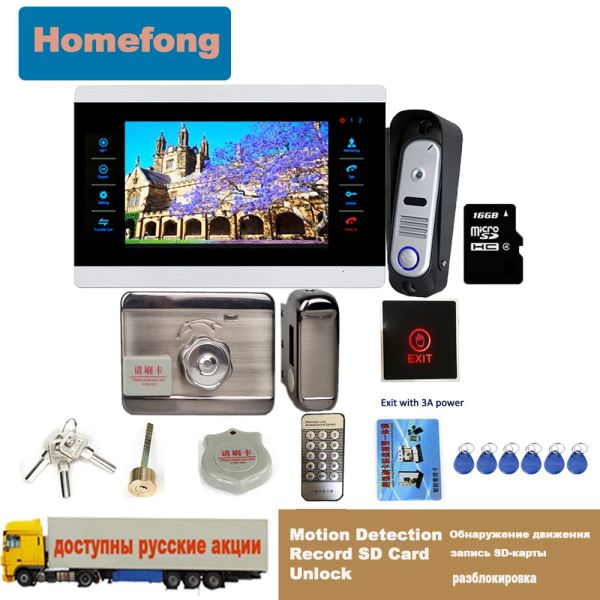 Intercom HomeFong 7 Zoll Video Intercom Electronic Door Lock Ausgangs Touch Button Home Intercom Videotürtürklingel mit Kameraaufzeichnung