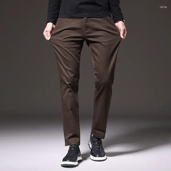 Erkekler Pantolon 2024 Sonbahar İnce-Fit Pamuk Stretch Sıradan İş Moda Yüksek Kalite Pantolon Erkek Marka Khaki Yeşil Gri