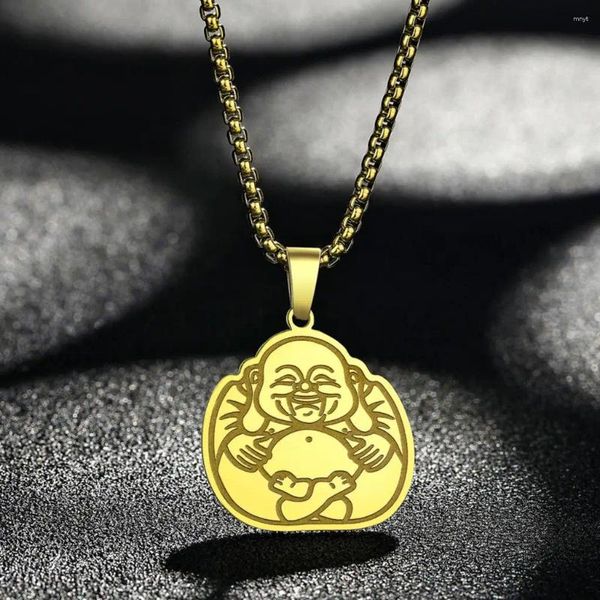 Anhänger Halskette Lutaku minimalistischer Lachen Buddha Edelstahl Halskette für Frauen Männer Charm Luck Yoga Schmuck Geschenk