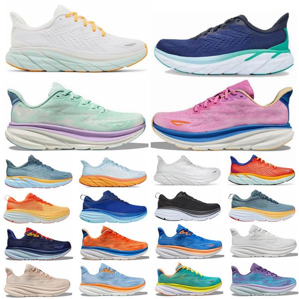 Designer Mens Clifton 9 Running Shoes Women Bondi 8 tênis triplo preto porto branco névoa lunar rock laranja azul masculino esportes femininos