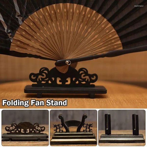 Dekorative Figuren Retro Retro Chinesische Stil Kreativer Klappständer Runde Runde Fans Holz Display Basis Hochzeitsfeier Handhalter