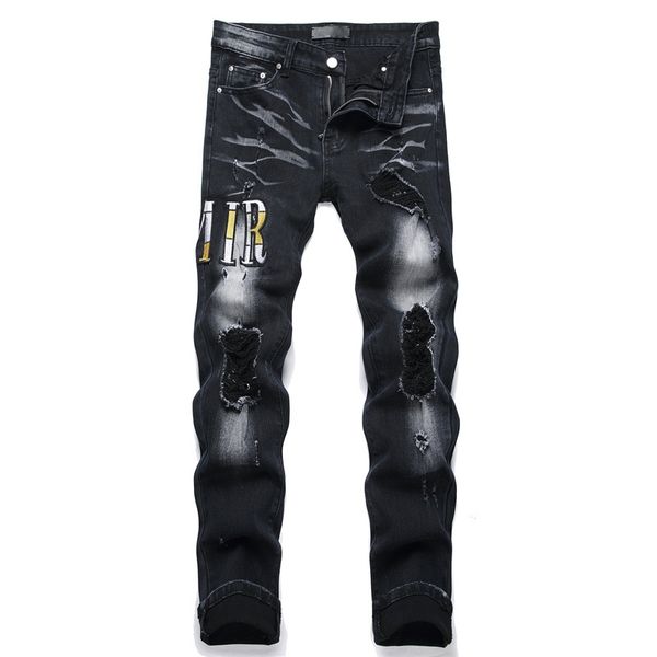 Jeans jeans jeans bordados jeans rasgados hole elásticos pequenas pernas calças de jeans de rua de streetwear jeans calças de calça de jeans