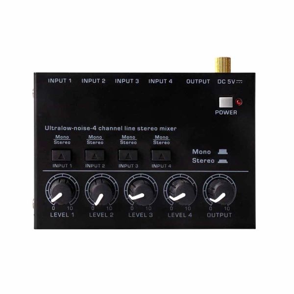 Kabel Mini Stereo -Mixer MAX400 Ultralow Noise 4 Kanäle Mixer Mischkonsole DC5V mit Leistungsadapter für E -Gitarren -Drum Piano