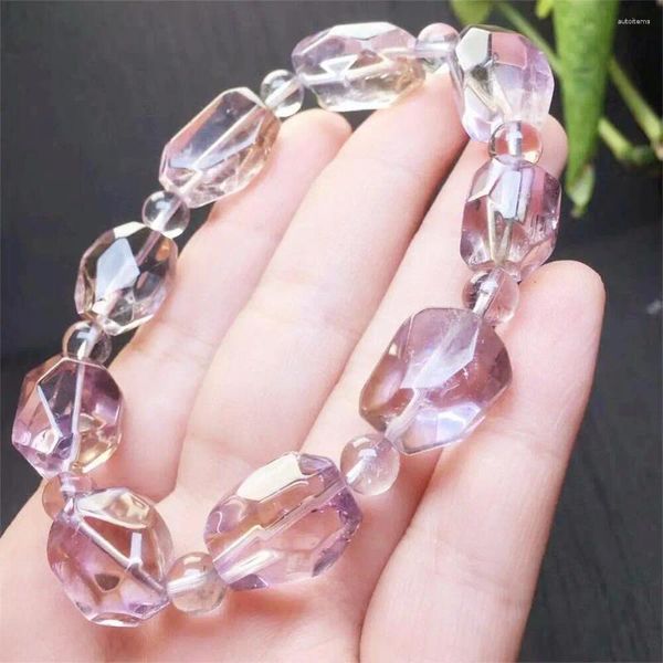 Link Armbänder 12mm natürliche Freiform Ametrine Armband Frauen Charme Einfacher Kreis Strang Armreifen Yoga Energie Handgelenk Schmuck 1PCS