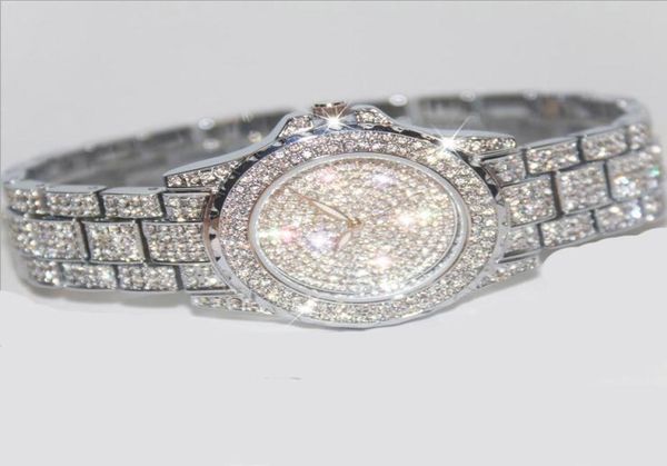 Нарученные часы Bling Rose Gold Crystal Watch Стильные женщины роскошные блестящие сияющие диоманд страза Banglewristwatches.