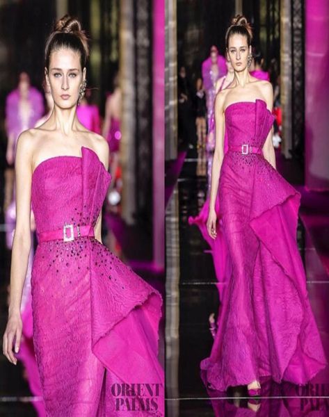 Mais recente Couture Zuhair Murad Vestidos de noite de tapete vermelho Mermaid sem costas Fuchsia renda de baile de renda mais recente vestido de festa Designs1335392