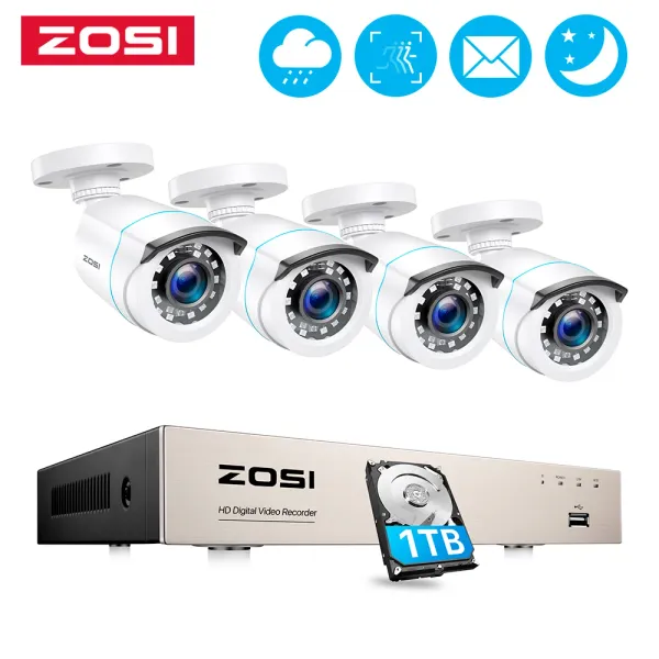 Sistema zosi 8ch CCTV System H.265+ 5MP Lite HDTVI DVR Kit 1080p 2mp Segurança doméstica Kit de vigilância de câmera de visão noturna ao ar livre