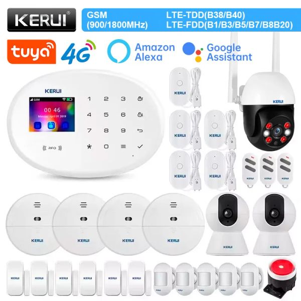 KITS KERUI W204 Sistema di allarme per casa 4G WiFi GSM Tuya Smart Wirels Supporto di sicurezza domestica Alexa Motion Sensor Door Sensor Camera