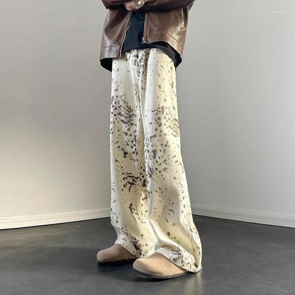 Herren Jeans Frauen -Leoparden -Print Straight Tube Baggy Hosen Model Streetwear Y2K lässige männliche Weitbeinhose