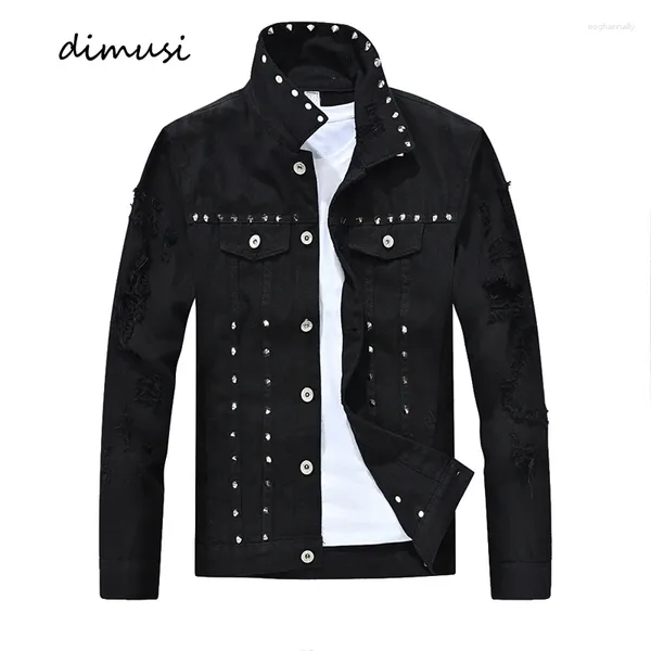 Herrenjacken Frühling Autumn Nieten Denim Black Punk Party Stidded Mäntel für Männer Langarm Slim Fit Ripped Jacket Clothing