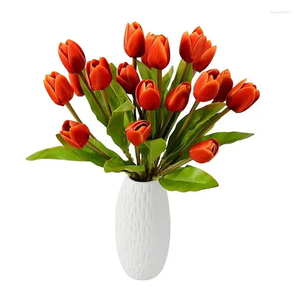 Fiori decorativi 32 cm Bouquet di tulipani artificiali con 9 teste false decorazione per la casa di seta POGRAMENTI PROGRAMENTI Ornamenti