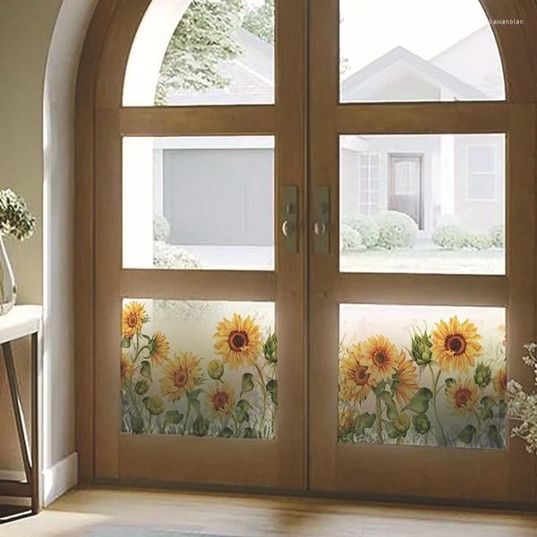 Adesivos de janela filme de vidro floral colorido com adsorção eletrostática transparente e translúcida decoração de casa moderna minimalista