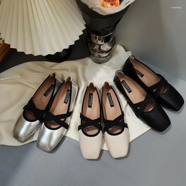 Sıradan Ayakkabı 2024 Trend Mix Renk Mary Jane Flats Kadın Moda Kare Toe Sığ Kaymaz Balerinler Bayanlar Elbise Topuk