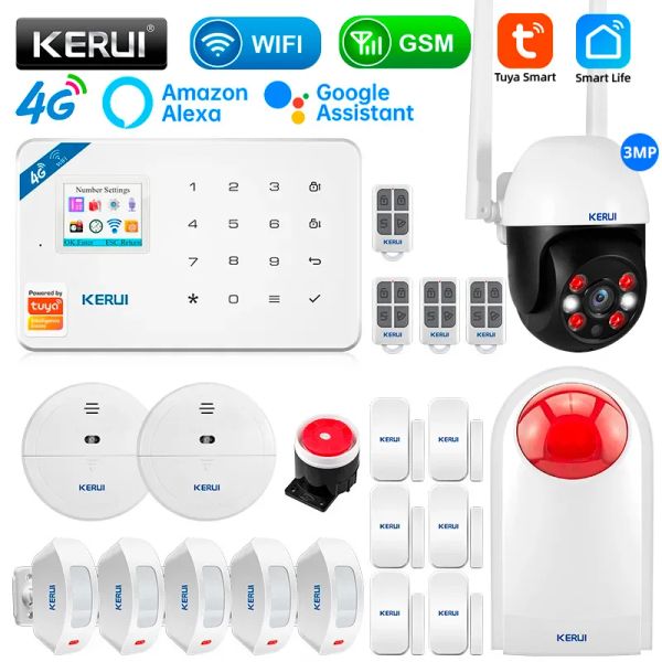 Kits Kerui Wireless Control Kit Tuya W184 4G/WiFi Alarmsystem Sicherheit Home GSM Alarmpanel Smart Home -Geräte Fenster/Türsensor