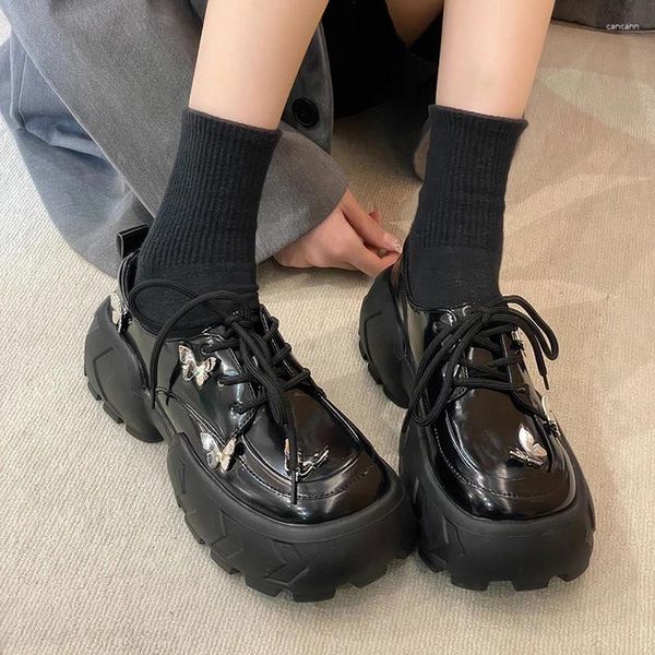 Scarpe casual Mary Jane Bow Platform Women 2024 Dress punk Femme Botas Square Head Lace Up single per Mujer