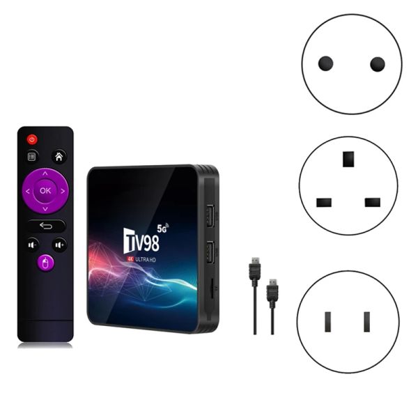 Plugs TV98 TV -Box 2G+16G 2,4G 5G WiFi Allwinner H313 4KX2K Android 12 Settop Box TV98 Media Player Einfache Installation einfach zu verwenden Us -Stecker