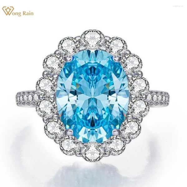 Ringos de cluster wong chuva clássico sólido 925 prata esterlina oval 8ct aquamarine gemstone wedding noivado de noivado de jóias finas para mulheres presentes