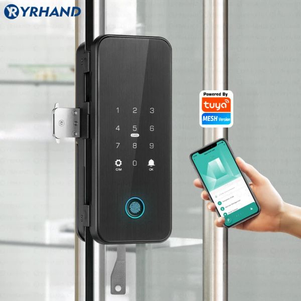 Lock Yrhand Drill Free Bluetooth Биометрический отпечаток пальцев код RFID -карты пульт дистанционное управление приложением Tuya Electronic Smart Glass Door