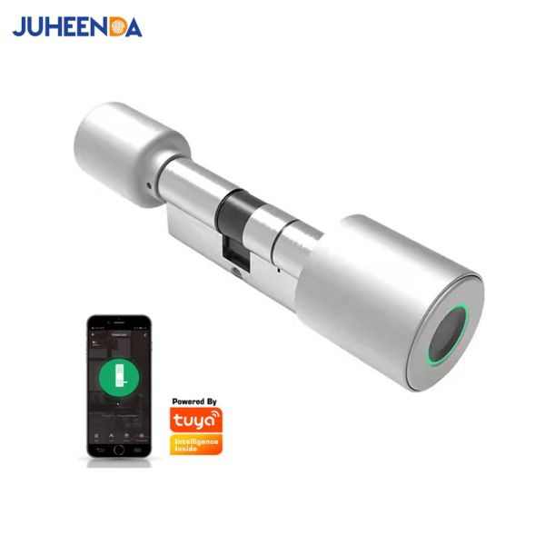 Lock Juheenda tuya Smart Cylinder Lock Electronic Bluetooth App Remoto Biométrico de Impressão Digital Antitheft Segurança da porta Home Lock