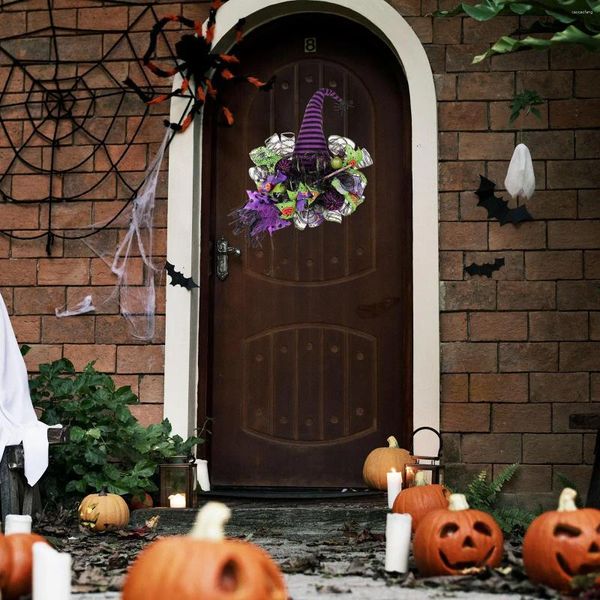 Flores decorativas Halloween Wreath Witch Hat Hanger para festas lareira da lareira