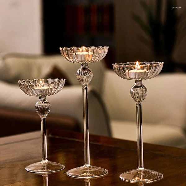 Kerzenhalter transparentes Glas romantische hohe Füße Kerzenhochzeit Mittelstücke Dekoration Teelicht Ständer Handwerk Home Decor