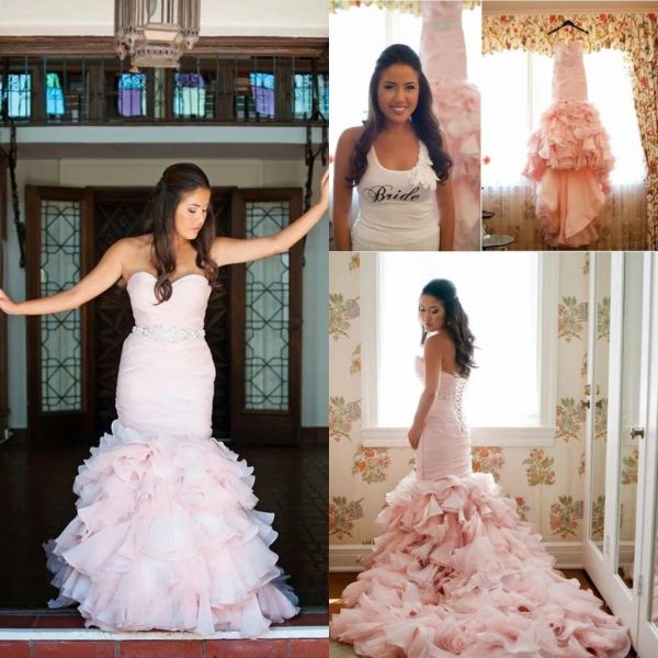 Платья настоящее изображение розовые русалочные свадебные платья Сумма