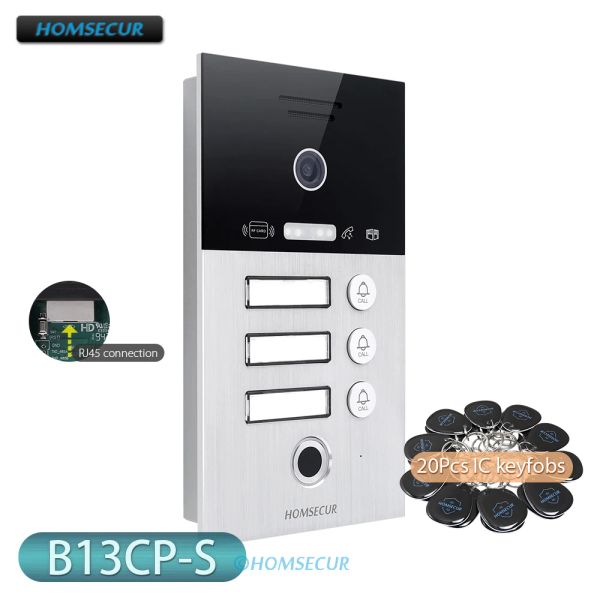 Telefone Homsecur IP65 Poe Doorbell Câmera com 3 botões de chamada Acesso a impressão digital +20pcs 13.56MHz keyfobs para intercom