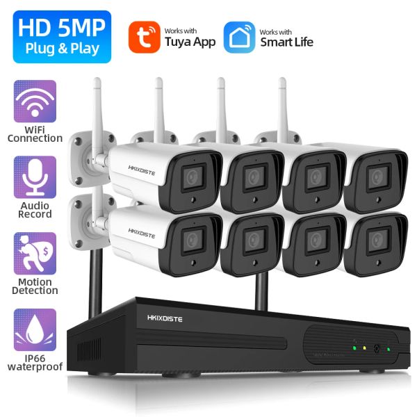 System Wireless Security Camera System 8ch Tuya NVR Audio -Datensatz 5MP IP -Kamera -Nachtsicht Tuya WiFi Videoüberwachung System P2P