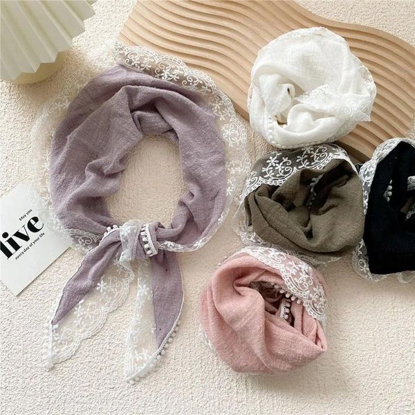 Lenços lenços de cor sólida renda de renda lengo de lenço vintage nylon macio de nylon shawl shawl hairband band de cabeça doce