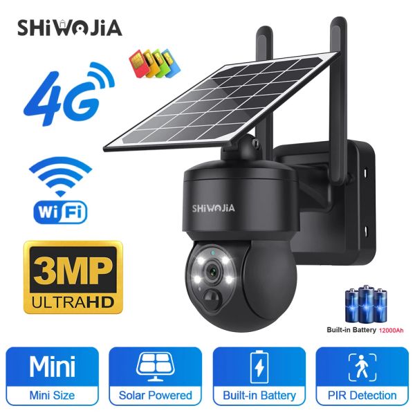 Камеры Shiwojia Wi -Fi Беспроводная PTZ Solar Camera 4G SIM -карта 3 -мегапиксельная солнечная панель двухсторонняя защита звука.