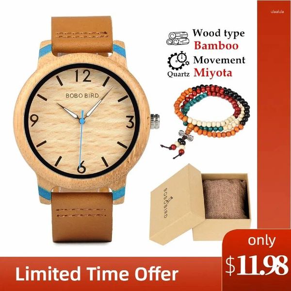 Relógios de pulso Bobo Bird Men Watches Quartz Wooden Wristwatch Man Timepieces Relógio Relogio Masculino Presente Personalizado para Homens Drop