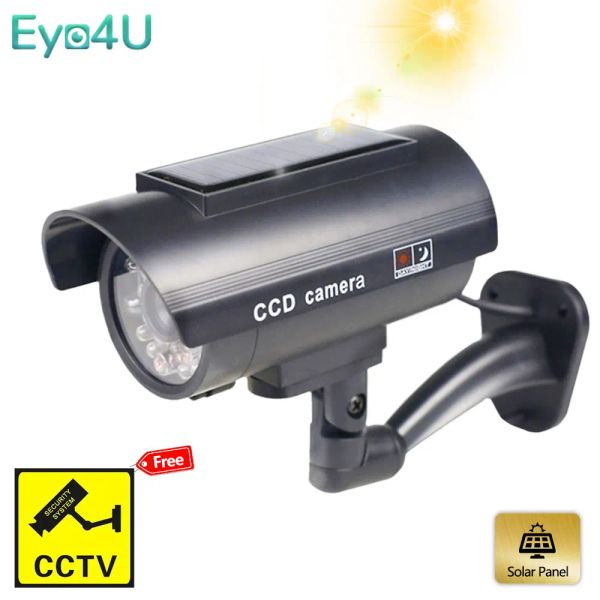 Câmera solar de câmera solar de câmeras bala à prova d'água ao ar livre com simulação de luz LED de LED Dummy Camera Segurança Proteção da casa Black