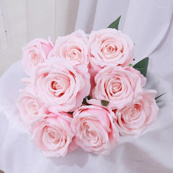 Dekorative Blumen 9/10 Köpfe/Bündel künstlicher Rosenbouquet Braut Halten Hochzeit Blumenarrangement Accessoires Home Room Decor Po Requent