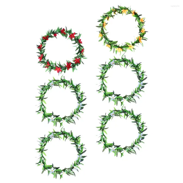 Flores decorativas 6 PCs Garland verde Lei havaiano artificial para adultos grinaldas de verão Aldult Party Supplies Flower Leis Banquet