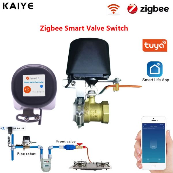 Detector Tuya Zigbee Smart Valve Controller para gasoduto de água de água Desligue os trabalhos com Alexa Google Smartlife/Graffiti Smart App