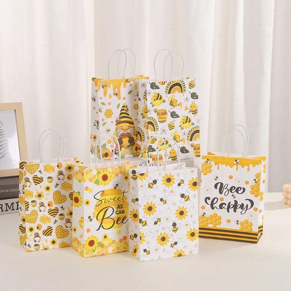 Geschenkverpackung 6pcs süße Honigbienen Thema Packtasche Sonnenblume Papier Süßigkeiten Favor Box für Kinder Geburtstag Babyparty
