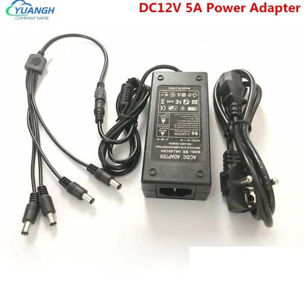 Accessoires DC 12V 5A CCTV -Stromadapter mit 4 Splitter -Kabel -Sicherheitsleistung für Videoüberwachungskamera DVR -System