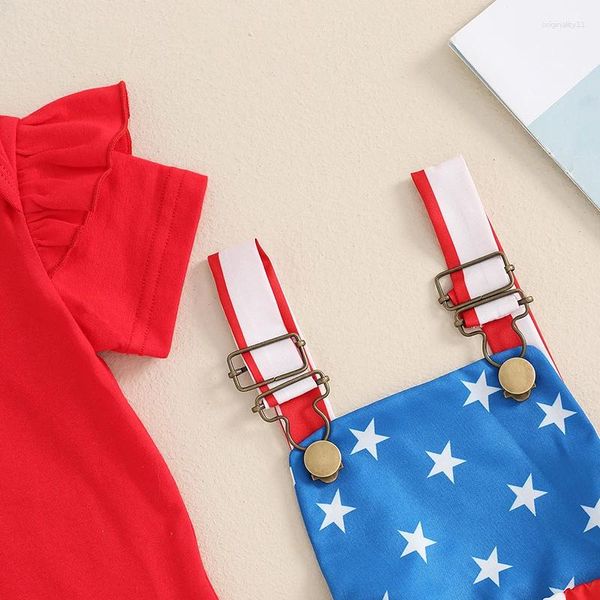 Kleidungssets geboren Baby Girl Viertes Juli Outfit Kurzer Rüschenhülle Strampler amerikanische Flagge Hosentuch Rock Stirnband Set