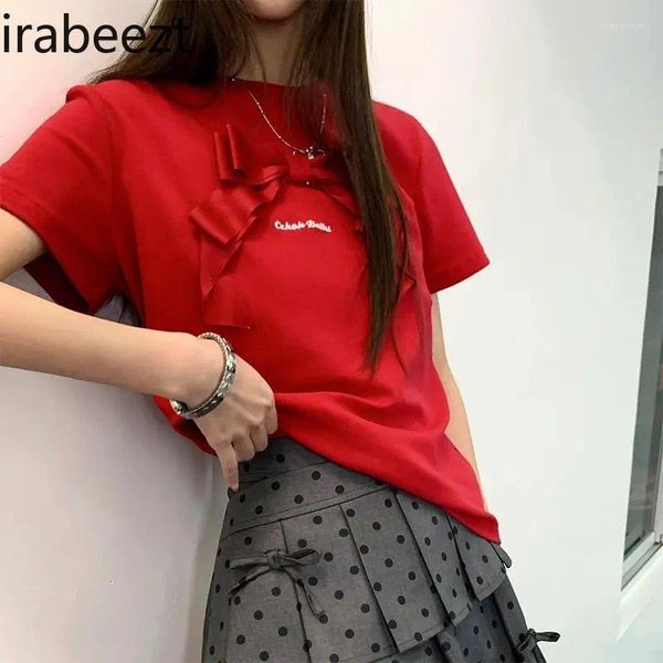 Frauen T-Shirts Red Bow Kurzarm T-Shirt Nische Sommer Chic Gentle Top weibliche Baumwolle Festland China Blusa Ciganinha Feminina Ombro a