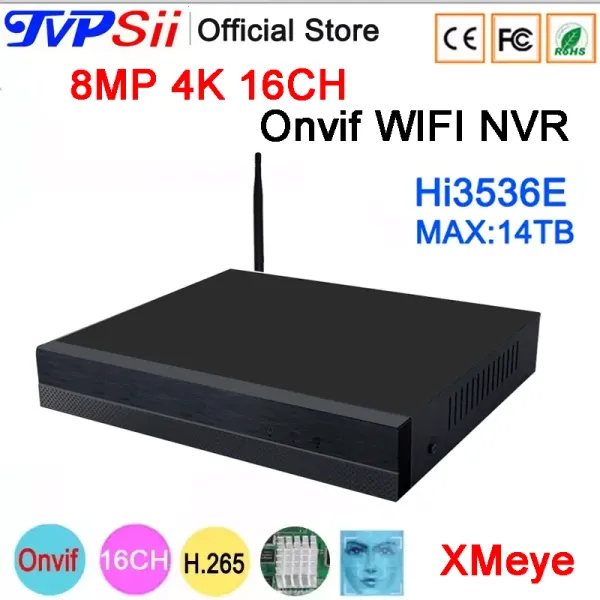 Recorder Hi3536e Xmeye AUido H.265+ 8MP 4K 16Ch 16 Kanal Gesichtserkennung Onvif WiFi CCTV DVR NVR Überwachungsvideo -Rekorder