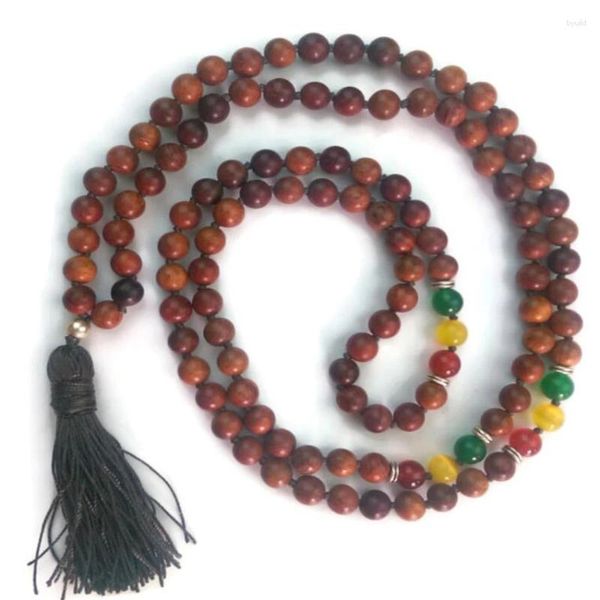 PENDANTI 8mm NATTURA DI SANDALE ROSSO NATURALE 108 BUDDHA PERCHE BRACOLO DI METALLA DI METALLA LARIAT CHULLARE BRIDA