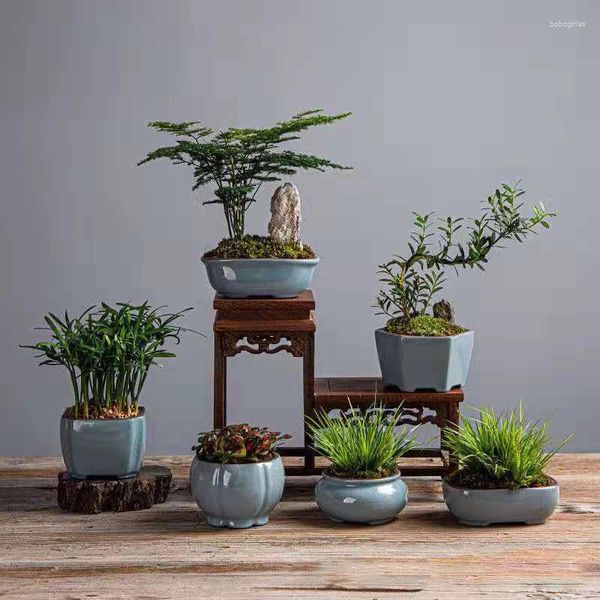 Vasos China yixing vasos de flores cerâmica alabaster mini ge Kiln Celadon Home Decoration Vase Desktop Green Plant