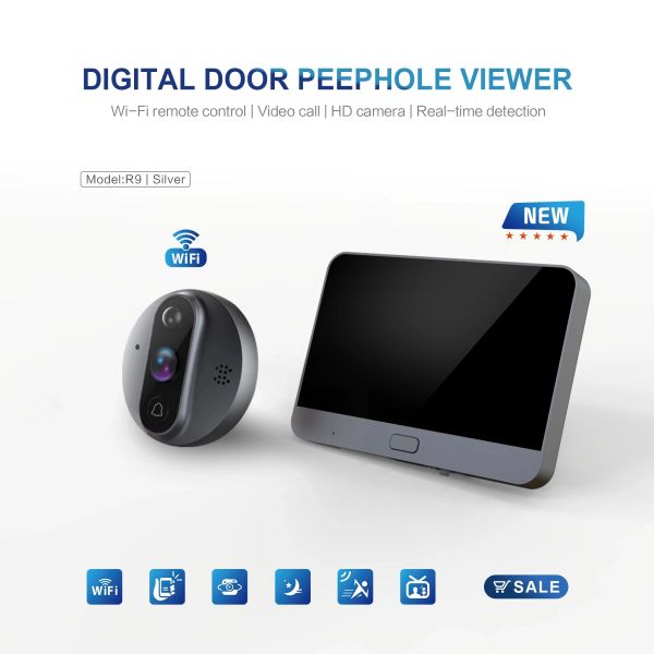 Intercom Smart WiFi Video Video Doorbell 720p Grad Peephole Door Bell Viewer 24h PIR Motion Motion Mothing Detection Security Monitor Control