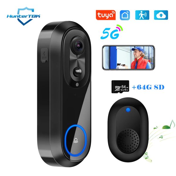 Campainha ip65 impermeabilizado 5g 2.4g wifi video campainha 1080p tuya smart home wireless intercom câmera sino de porta para proteção de segurança