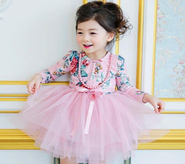 Ragazza coreana floreale floreale abito tutu kids tulle in pizzo principessa abito da festa per bambini abiti a maniche lunghe 4652909