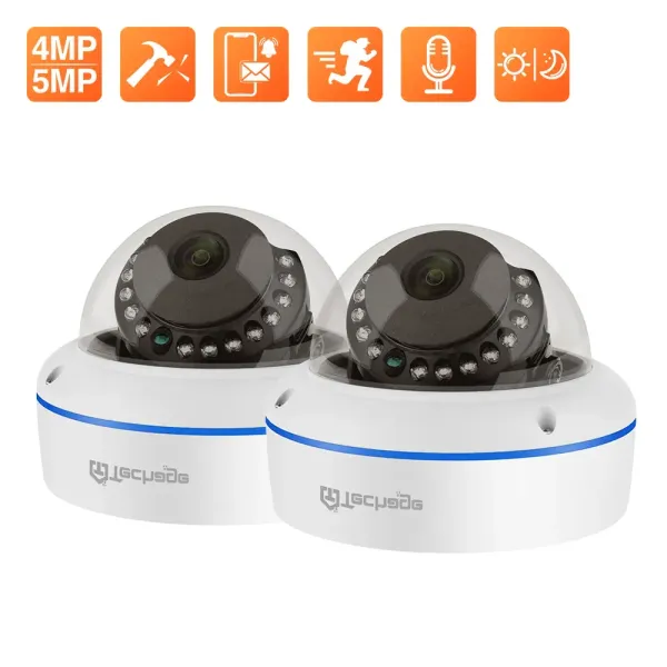 CAMERAS TECHAGE HD 5MP Segurança Poe IP Câmera IP Dome Inteiro Dome Vandal Proférico Infravermelho Night Vision OneWay Audio AI Detecção Cam inteligente